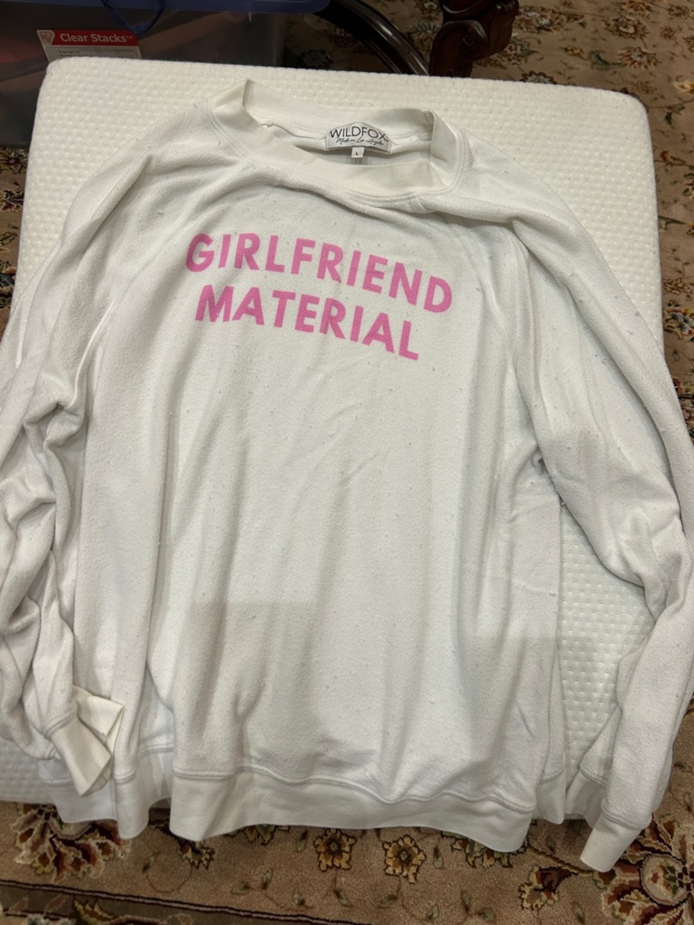 Wildfox White Sweatshirt with Pink "Girlfriend Material" -L